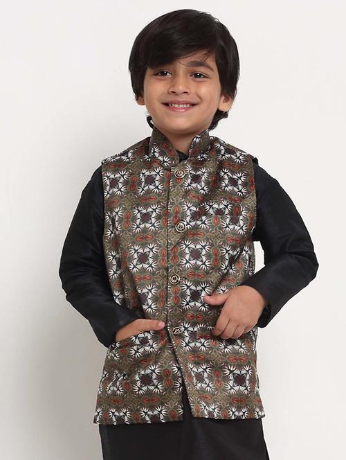 kids printed mandarin neck nehru jacket - 21621046 - Very Small Image - 1