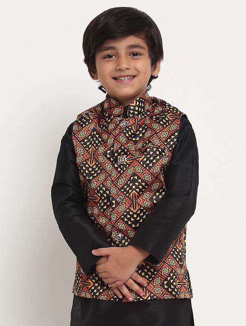 boys mandarin neck printed nehru jacket - 21621047 - Very Small Image - 1