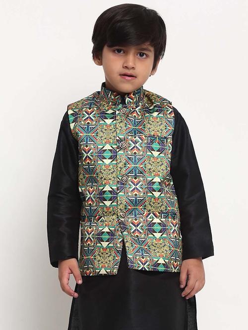 kids geometric mandarin neck nehru jacket - 21621050 - Very Small Image - 1