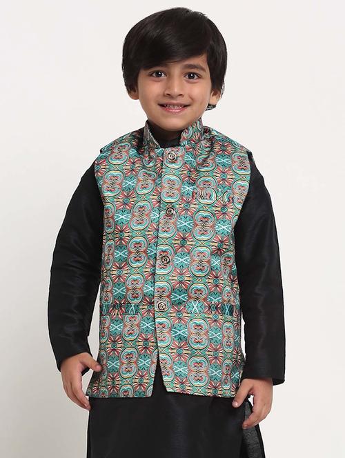 kids printed mandarin neck nehru jacket - 21621051 - Very Small Image - 1