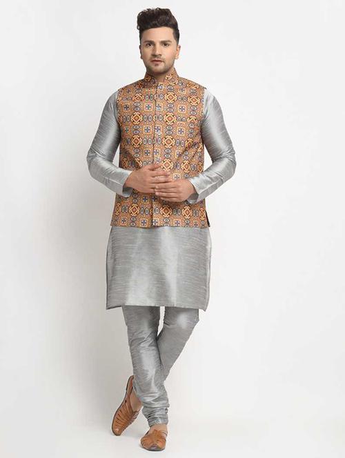men kurta churidar with jacket ethnic wear set - 21621244 - Very Small Image - 1