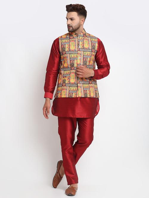 men kurta pyjama with jacket ethnic wear set - 21621383 - Very Small Image - 1