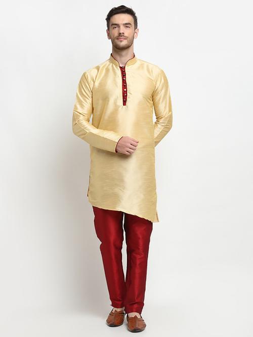 men solid asymmetric kurta pyjama ethnic wear set - 21621520 - Very Small Image - 1
