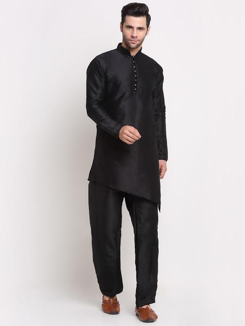 men solid asymmetri kurta with trousers ethnic wear set - 21621531 - Very Small Image - 1