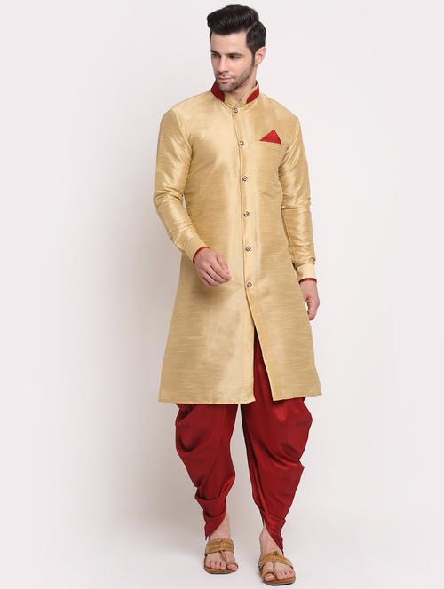 men solid dhoti kurta ethnic wear set - 21621661 - Very Small Image - 1