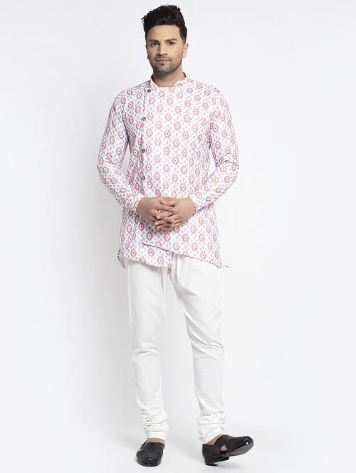 men printed asymmetric kurta churidar ethnic wear set - 21621721 - Very Small Image - 1