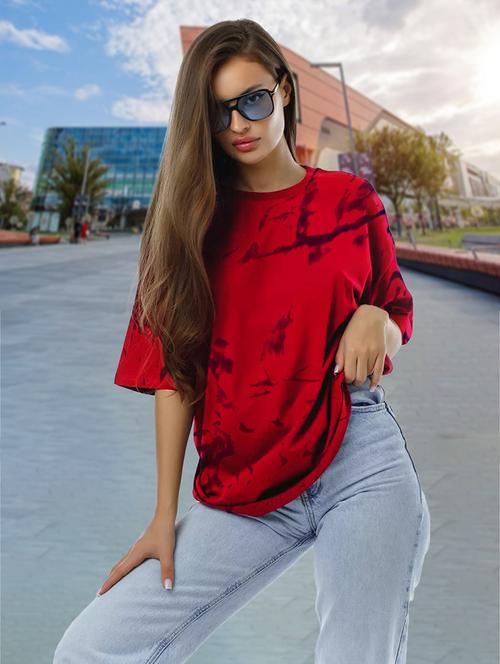 women round neck tie & dye oversized t-shirt - 21622092 - Very Small Image - 1