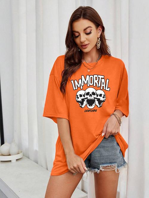 women round neck printed oversized t-shirt - 21622231 - Very Small Image - 1