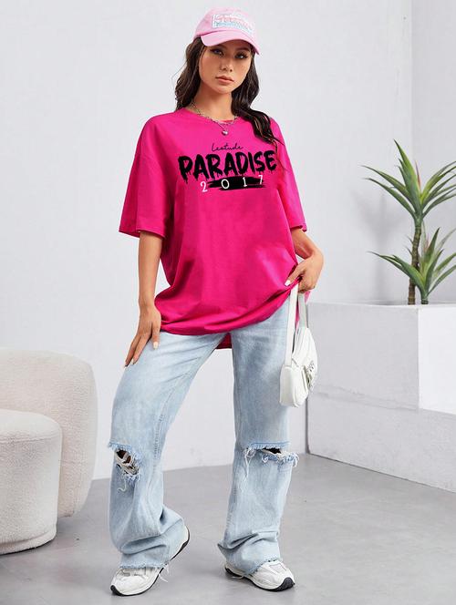 women round neck printed oversized t-shirt - 21622236 - Very Small Image - 1