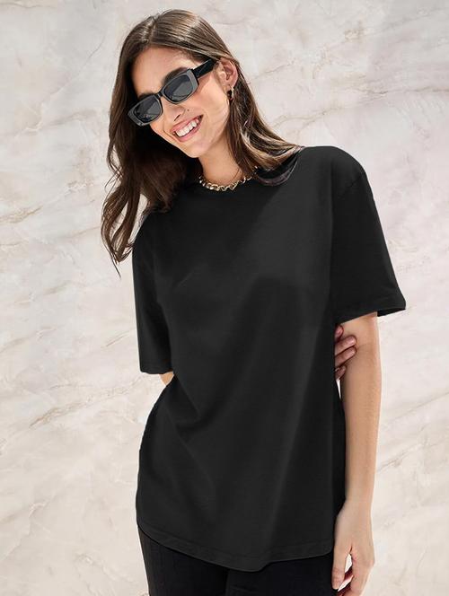 women round neck plain oversized t-shirt - 21622243 - Very Small Image - 1