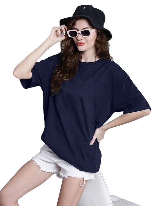 women round neck plain oversized t-shirt - 21622258 - Very Small Image - 1