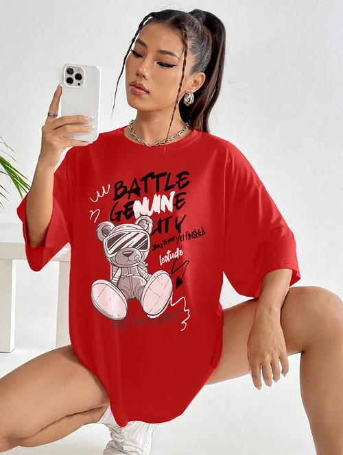 women round neck printed oversized t-shirt - 21622284 - Very Small Image - 1