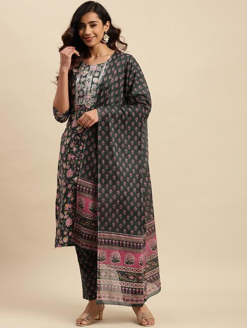 women floral three quarter sleeve suit set - 21622359 - Very Small Image - 1