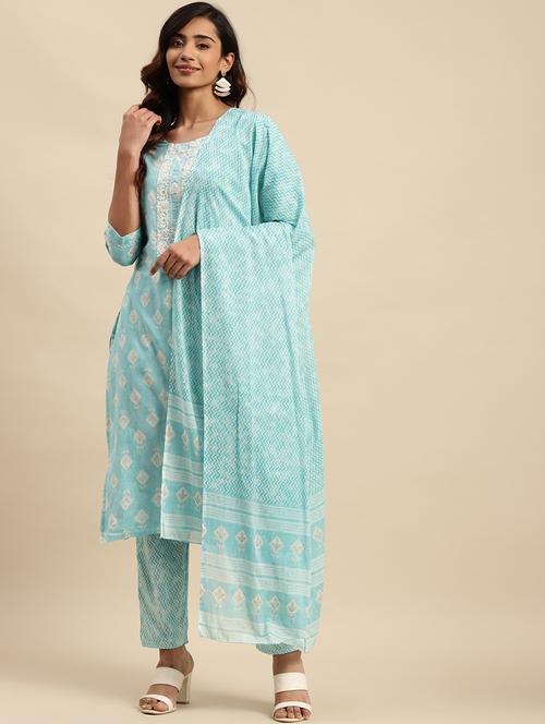 women three quarter sleeve kurta pant with dupatta set - 21622360 - Very Small Image - 1