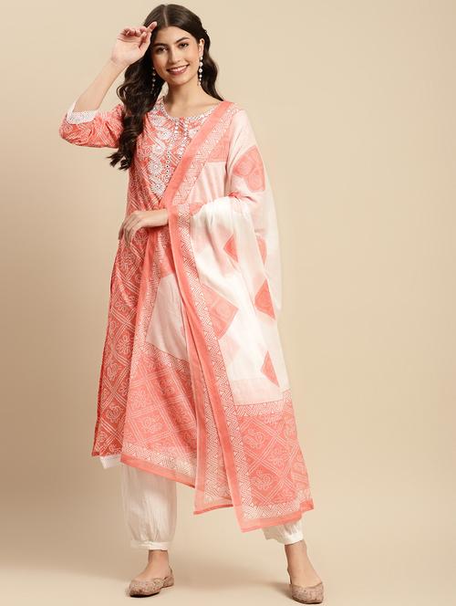 women three quarter sleeve kurta pant with dupatta set - 21622378 - Very Small Image - 1