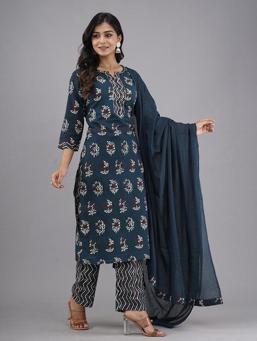 women printed three quarter sleeve suit set - 21622384 - Very Small Image - 1