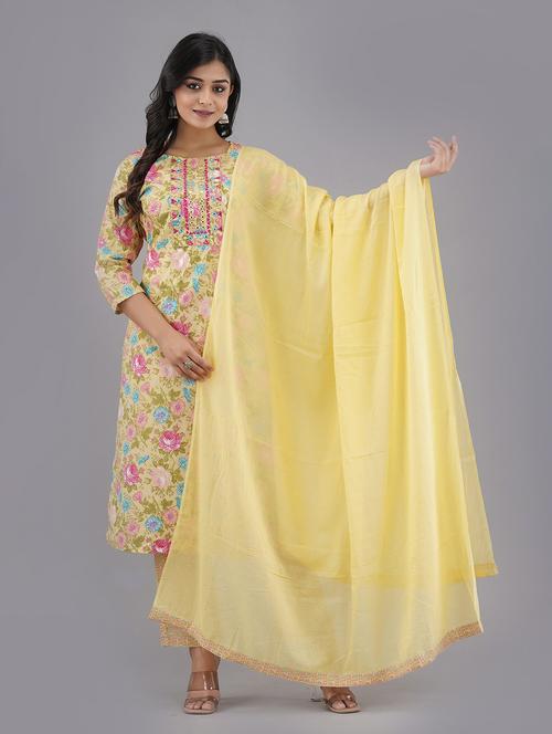 women three quarter sleeve kurta pant with dupatta set - 21622390 - Very Small Image - 1