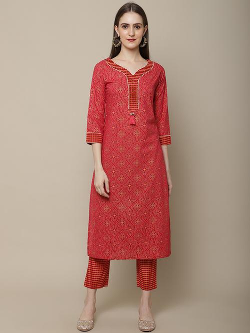 women three quarter sleeve kurta pant set - 21622402 - Very Small Image - 1