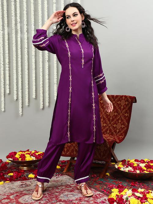 women embroidered three quarter sleeve kurta salwar set - 21622406 - Very Small Image - 1