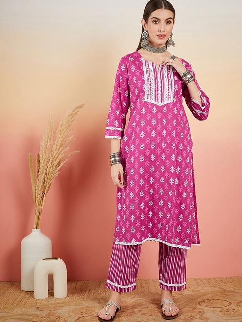 women three quarter sleeve kurta pant set - 21622407 - Very Small Image - 1