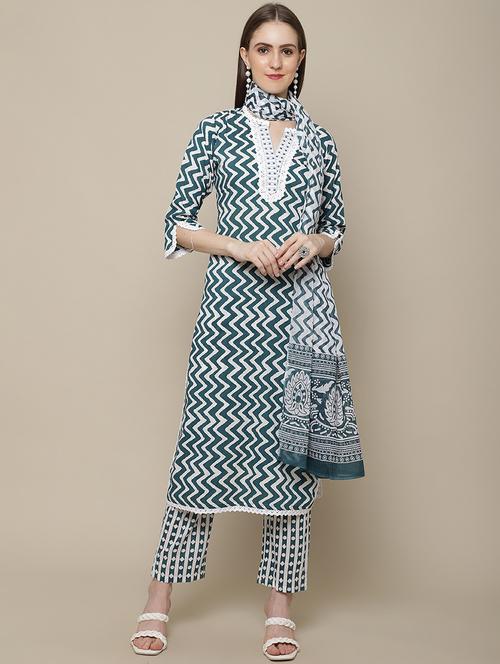 women printed three quarter sleeve suit set - 21622456 - Very Small Image - 1