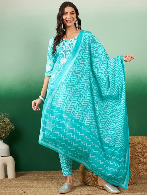 women printed three quarter sleeve suit set - 21622497 - Very Small Image - 1