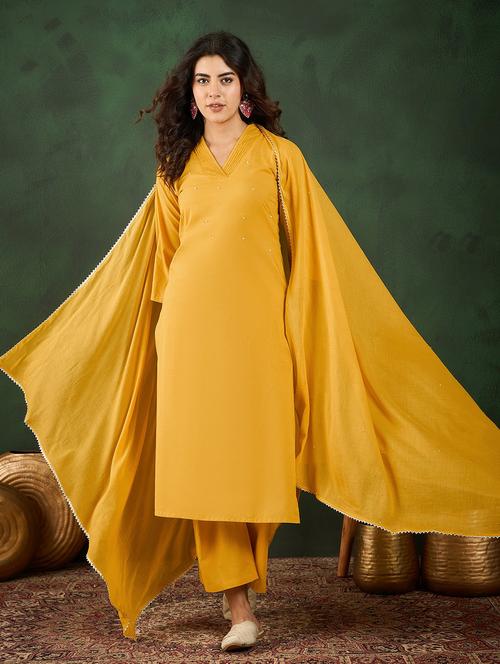 yellow cotton kurta pant set - 21622554 - Very Small Image - 1