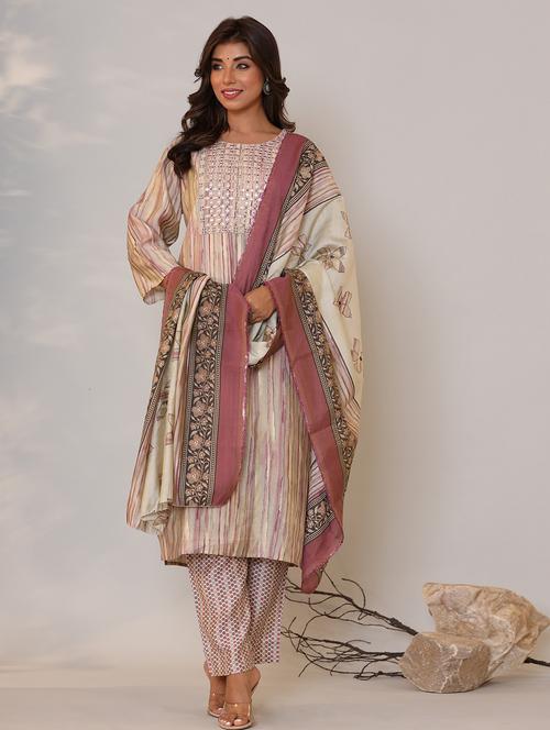women three quarter sleeve kurta pant with dupatta set - 21622628 - Very Small Image - 1