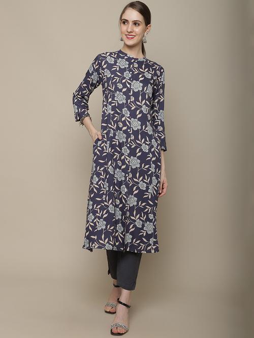 women printed three quarter sleeve a-line kurta - 21622706 - Very Small Image - 1