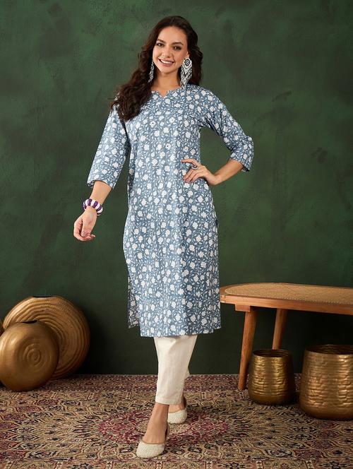 women three quarter sleeve straight kurta - 21622799 - Very Small Image - 1