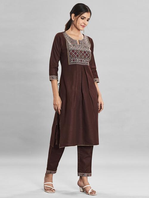 women three quarter sleeve kurta pant set - 21623072 - Very Small Image - 1