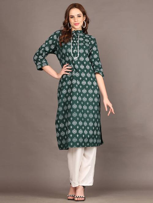 women printed three quarter sleeve straight kurta - 21623100 - Very Small Image - 1
