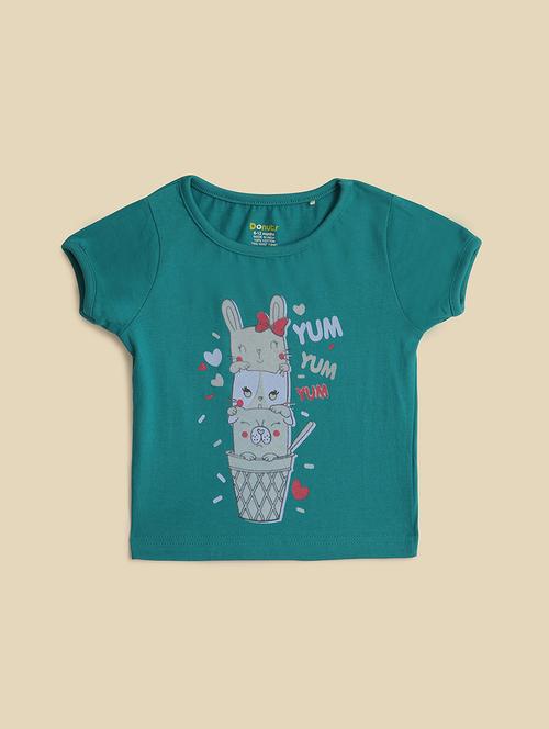 girls front printed round neck tee - 21623317 - Very Small Image - 1