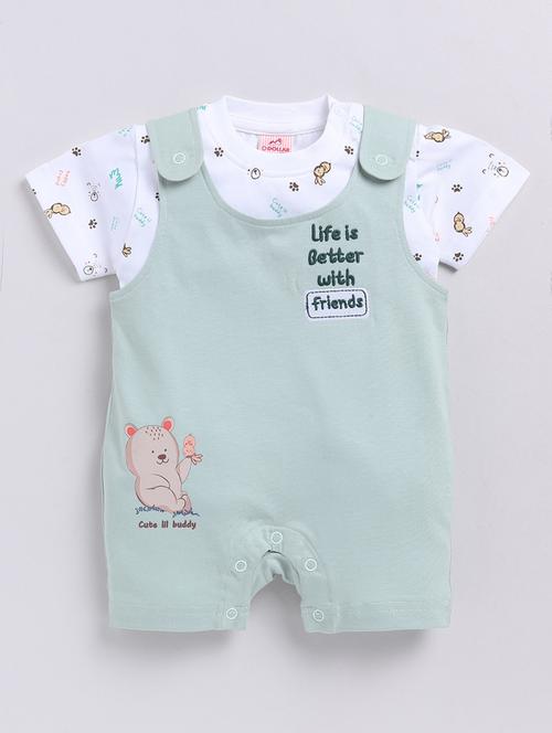kids printed dungree twin set - 21623865 - Very Small Image - 1