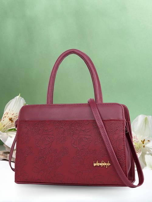 women maroon floral textured handbag - 21624977 - Very Small Image - 1
