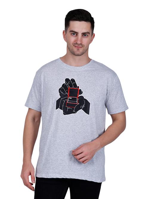 men grey graphic round neck regular fit t-shirt - 21627224 - Very Small Image - 1