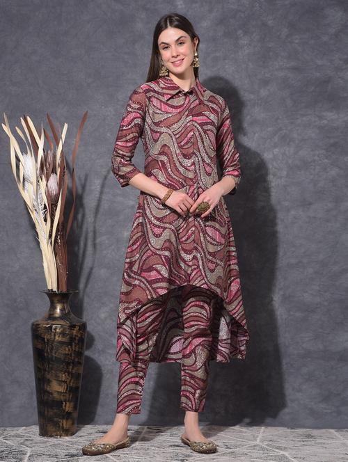 women printed three quarter sleeve kurta pant set - 21627258 - Very Small Image - 1