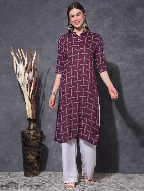 women printed three quarter sleeve straight kurta - 21627328 - Very Small Image - 1