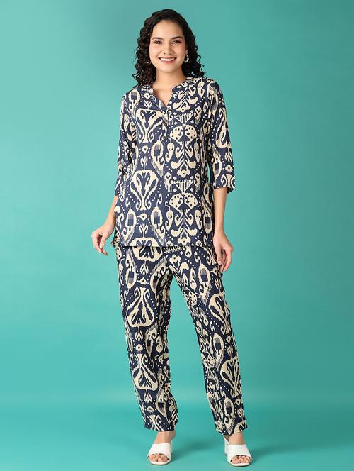 women navy blue printed co-ord sets - 21627456 - Very Small Image - 1