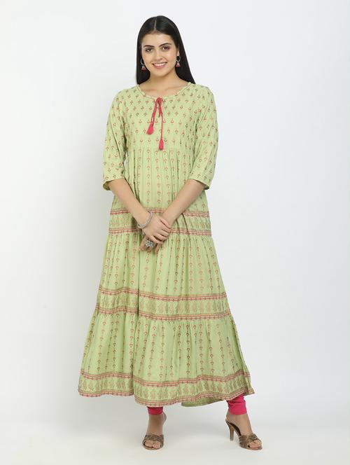 women neo mint floral printed tiered kurta - 21627475 - Very Small Image - 1