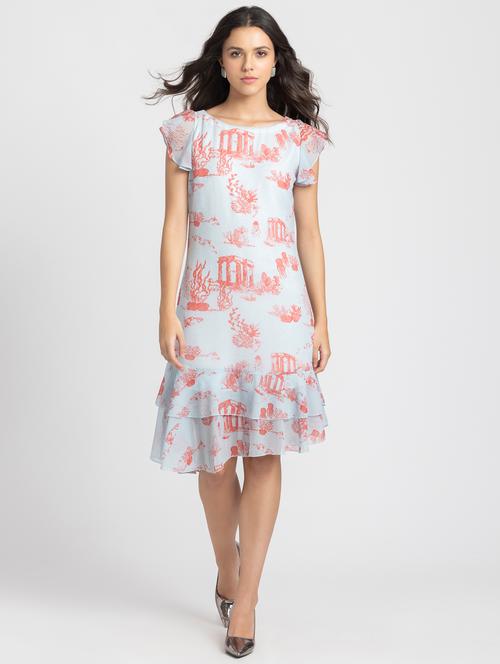women light blue printed a-line dress - 21627567 - Very Small Image - 1