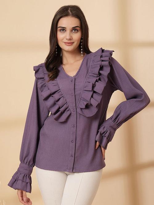 women solid bell sleeve ruffled detailed shirt - 21628318 - Very Small Image - 1