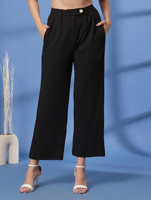 women solid high rise wide leg trouser - 21628399 - Very Small Image - 1