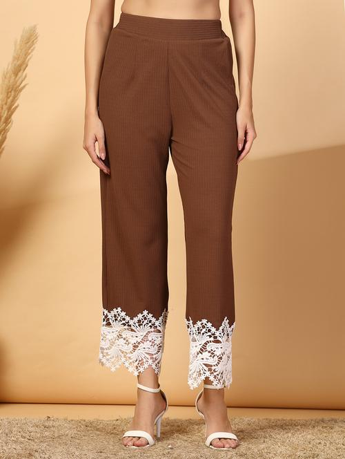 women solid laced hem high rise trouser - 21628401 - Very Small Image - 1