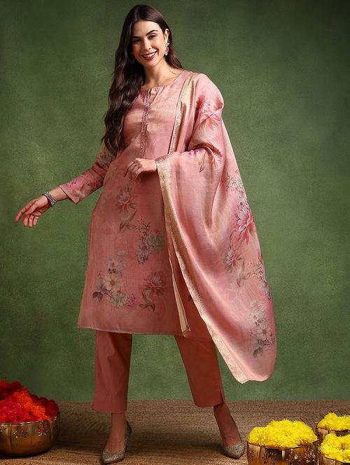 women floral three quarter sleeve suit set - 21629578 - Very Small Image - 1