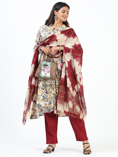 women floral printed three quarter sleeve suit set - 21629604 - Very Small Image - 1