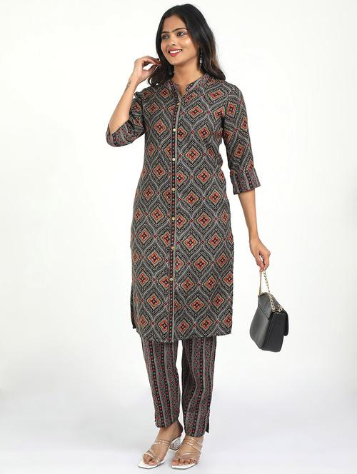 women printed three quarter sleeve kurta pant set - 21629608 - Very Small Image - 1