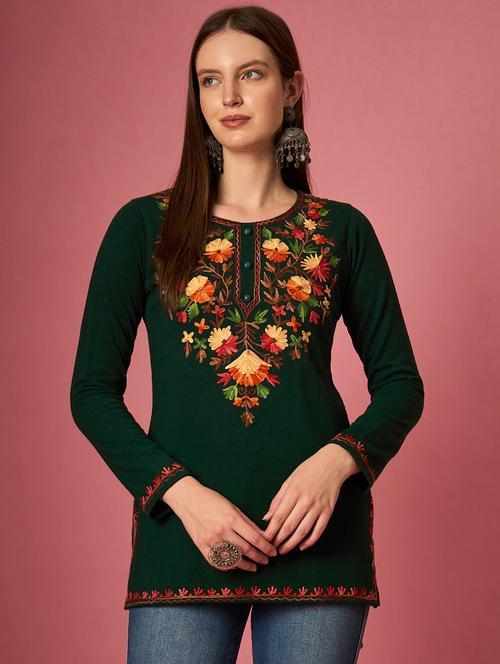 women embroidered woolen short kurta - 21630193 - Very Small Image - 1