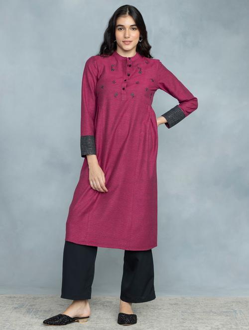 women magenta geometric printed kurta pant set - 21630436 - Very Small Image - 1