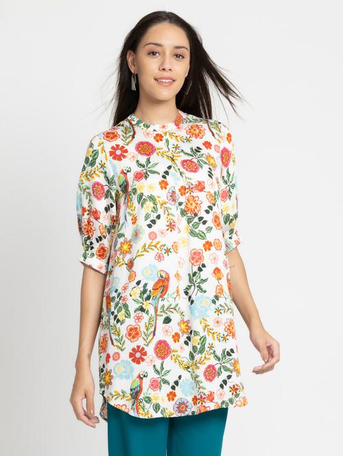 women white floral printed a-line kurti - 21630528 - Very Small Image - 1